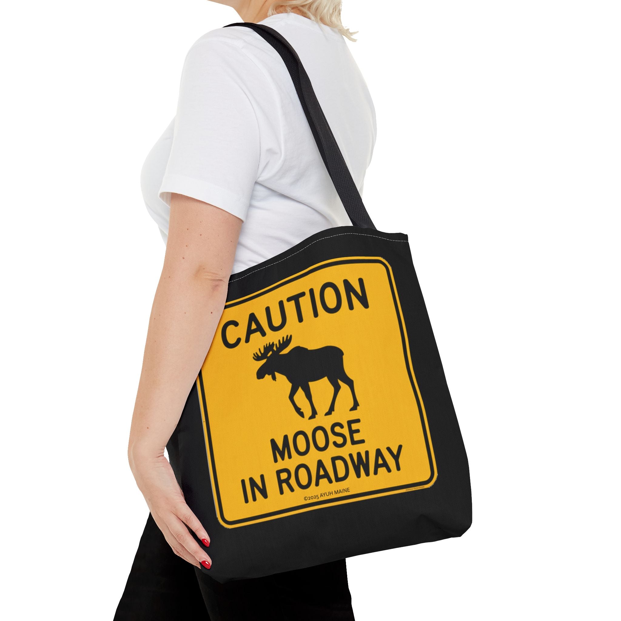 Fun Maine MOOSE Road Sign Tote Bag | Grocery Bag