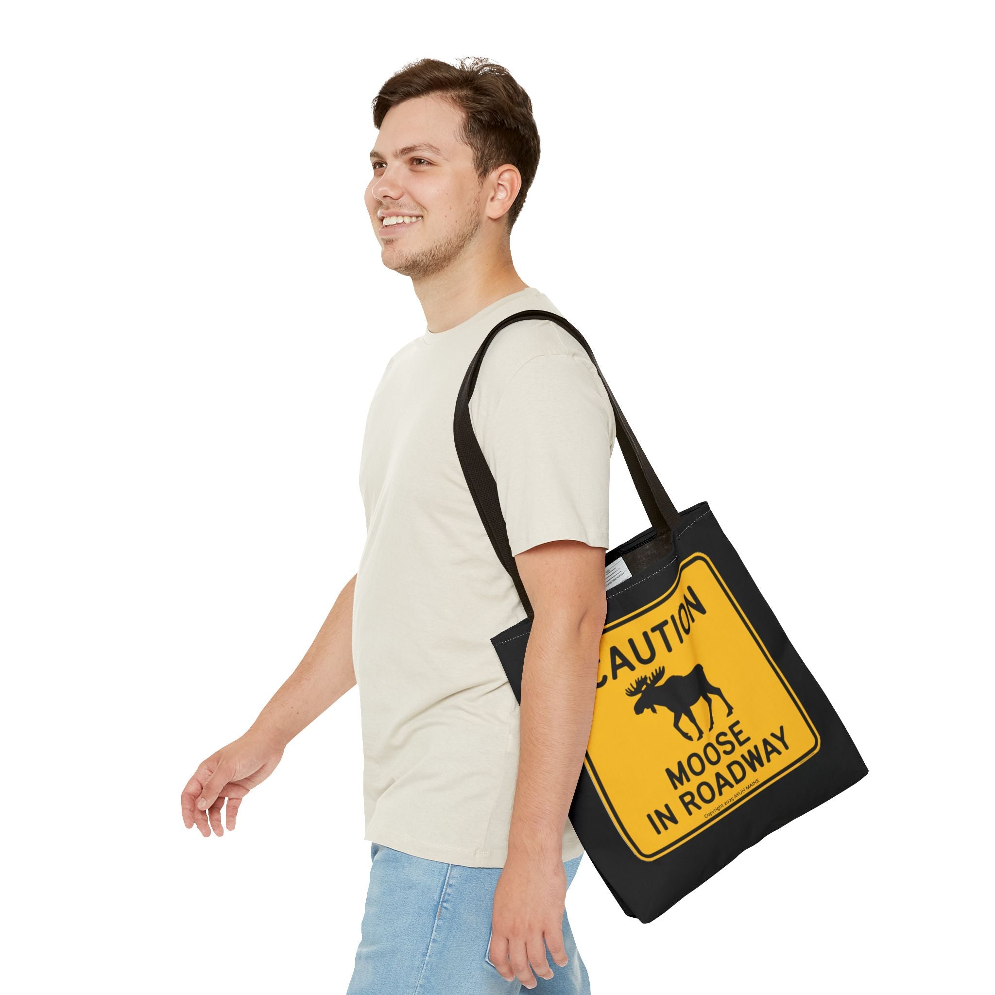 Fun Maine MOOSE Road Sign Tote Bag | Grocery Bag